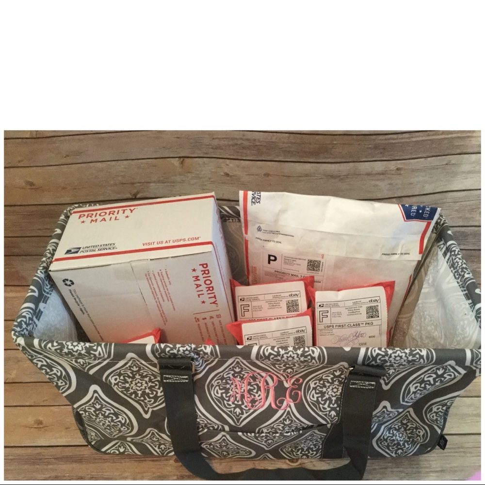 Large Utility Front Pocket Tote Bag Mail Gray - Picture 3 of 8